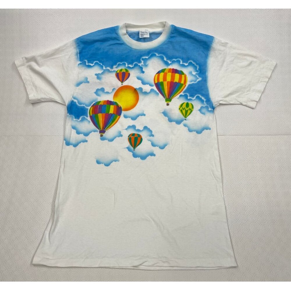 Vintage 90s Tee Hot Air Balloons Clouds All Over Print Sears T-Shirt  XL